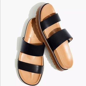 Madewell The Charley Double-Strap Slide Sandal, Black, Size 10